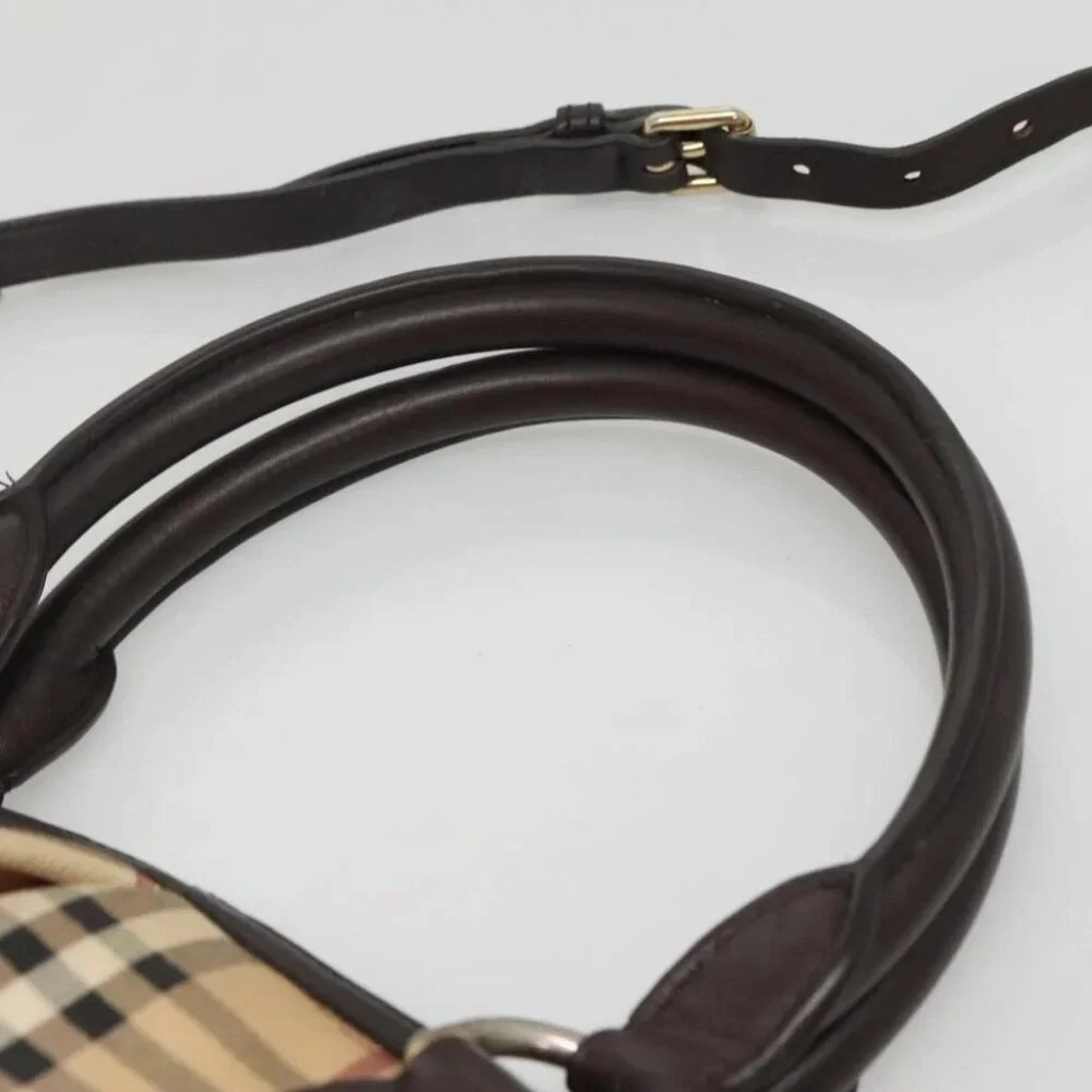 BURBERRY Nova Check Hand Bag PVC Leather 2way Beige Brown Auth 117724 - Picture 5 of 16